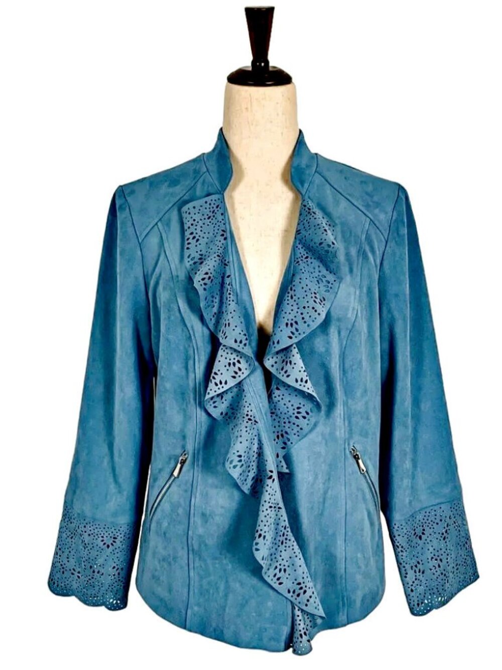 NEW! 169.00 CHICO'S SZ 1 TURQUOISE FAUX SUEDE JACKET